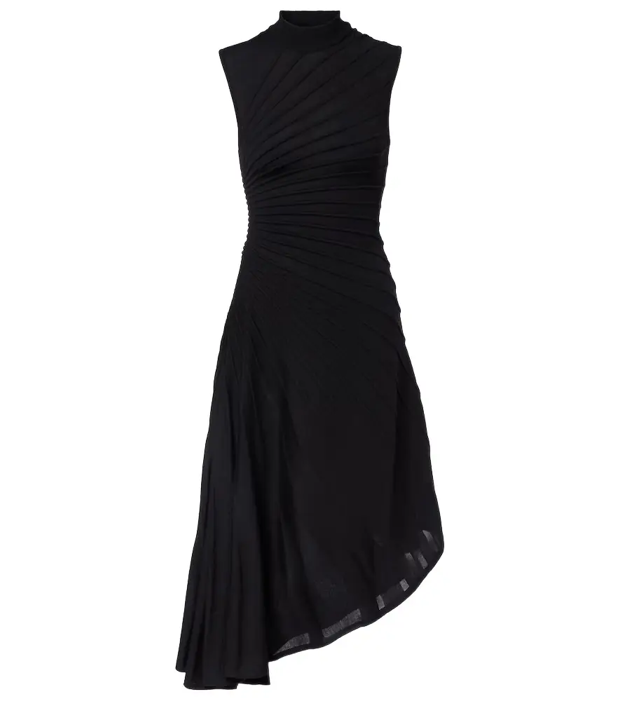 Alaia Alaïa Asymmetric virgin wool midi dress