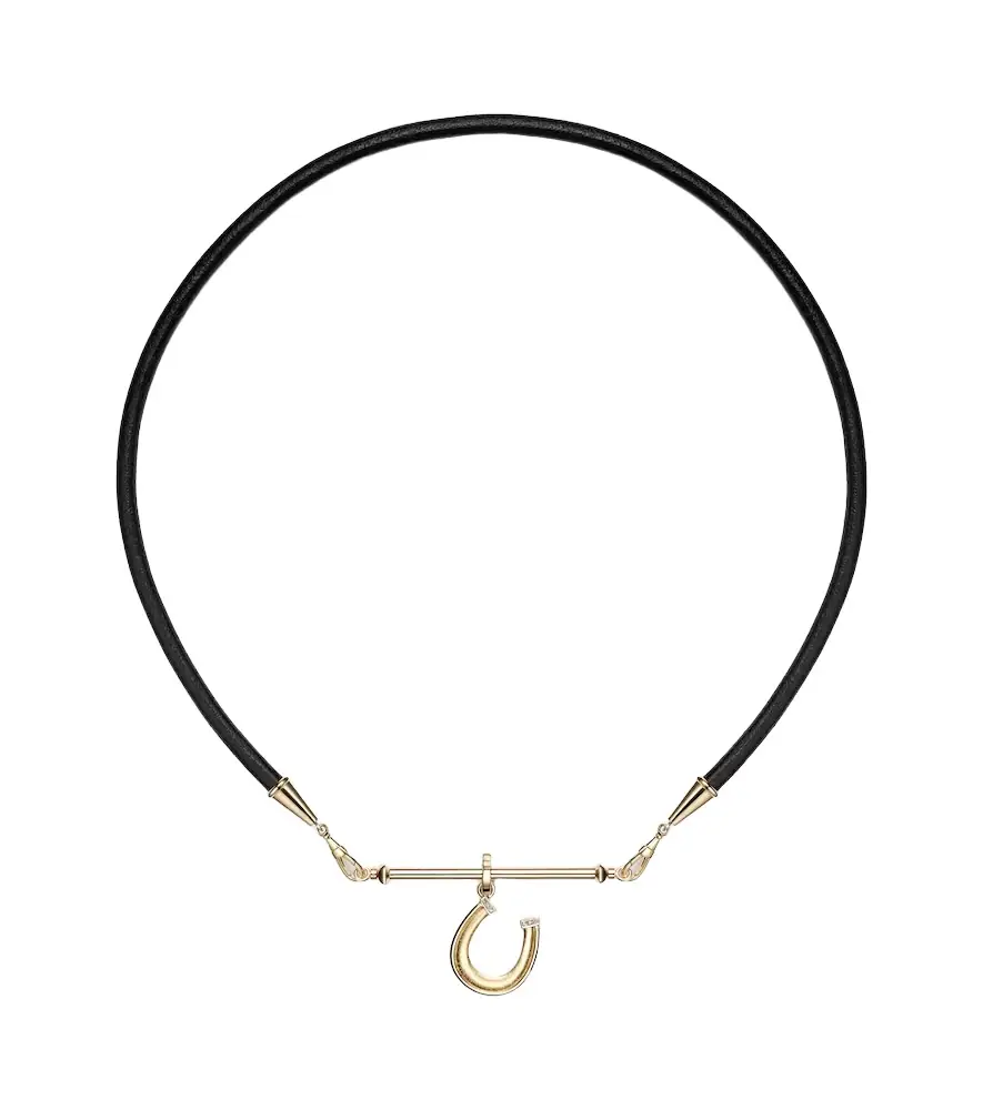 Marie Lichtenberg 18kt gold and leather pendant necklace with diamonds