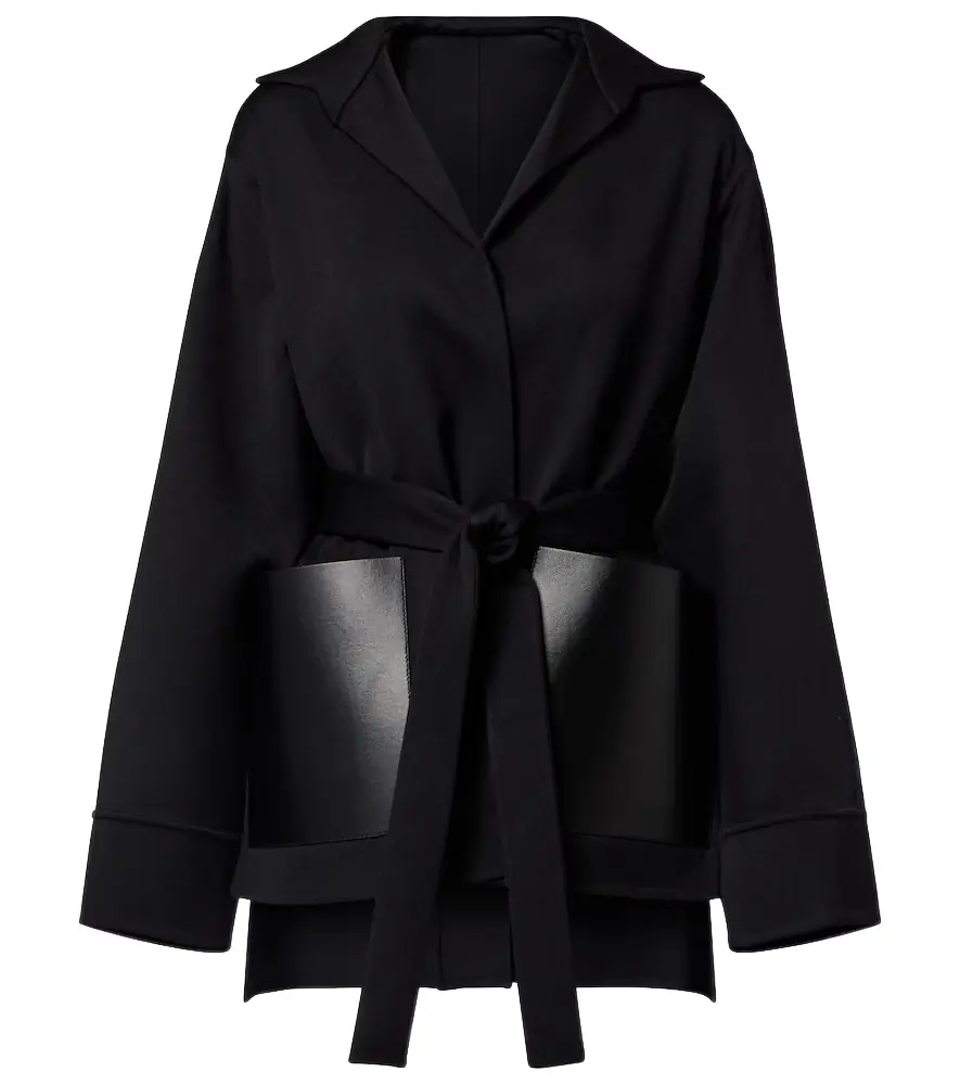 Alaia Alaïa Leather-trimmed virgin wool wrap jacket