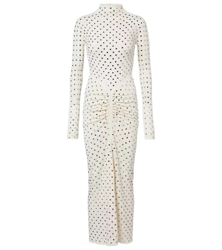 Alaia Alaïa Embellished gathered jersey maxi dress