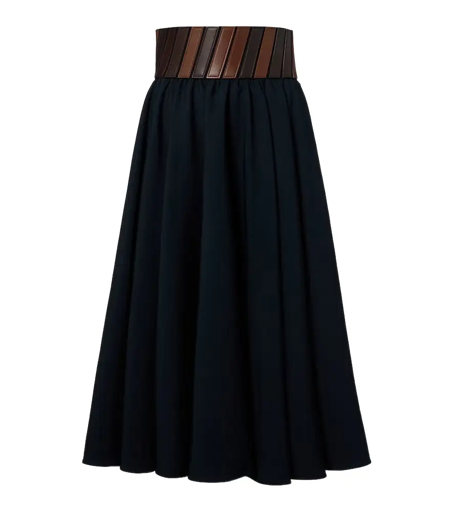 Alaia Alaïa Leather-trimmed wool midi skirt