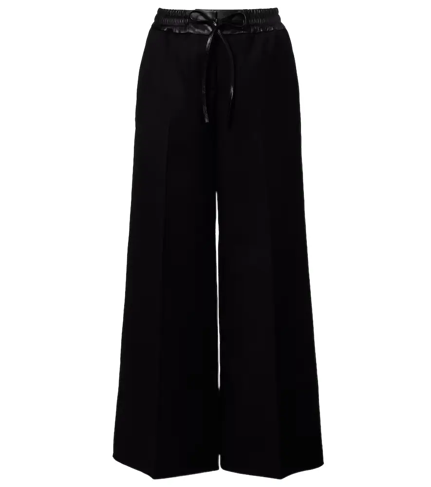 Alaia Alaïa Leather-trimmed virgin wool wide-leg pants