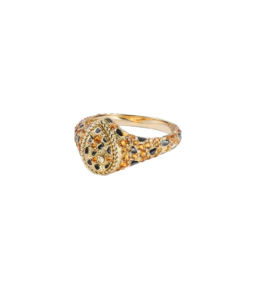 Yvonne Leon Yvonne Léon Poire Mini 9kt gold and enamel pinky ring with citrines and diamonds