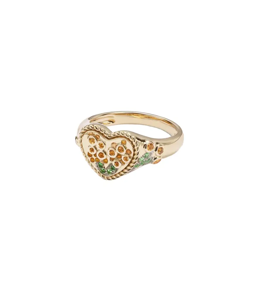 Yvonne Leon Yvonne Léon Caur Mimosa Mini 9kt gold pinky ring with gemstones