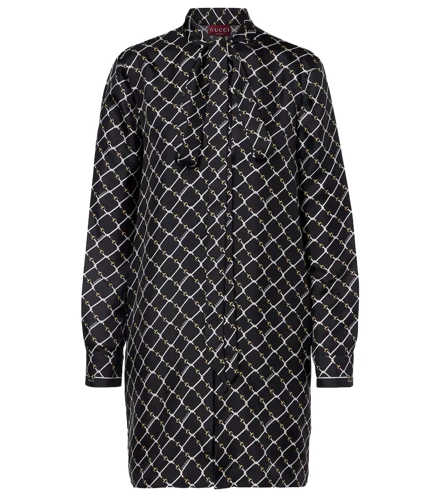 Gucci Printed tie-neck silk minidress