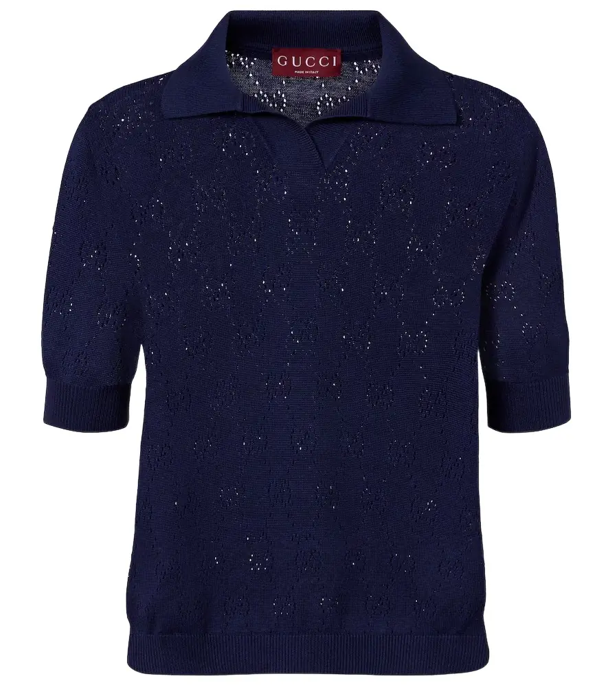 Gucci GG pointelle silk and cotton polo shirt