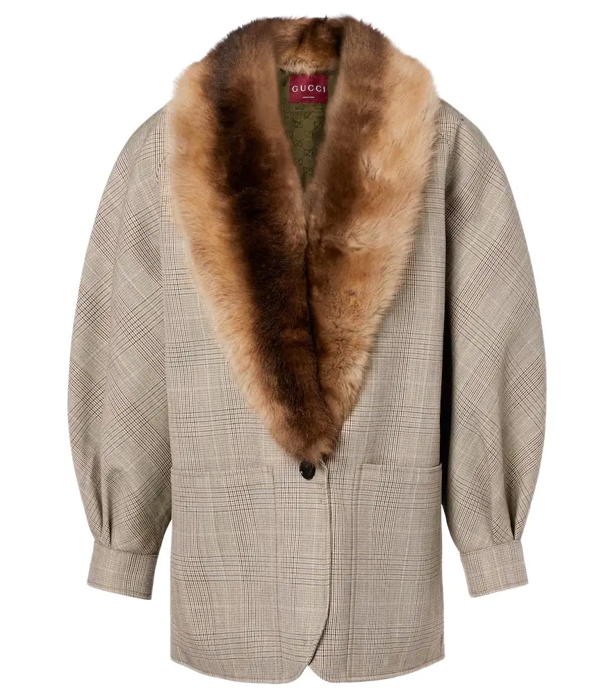 Gucci Checked shearling-trimmed wool jacket