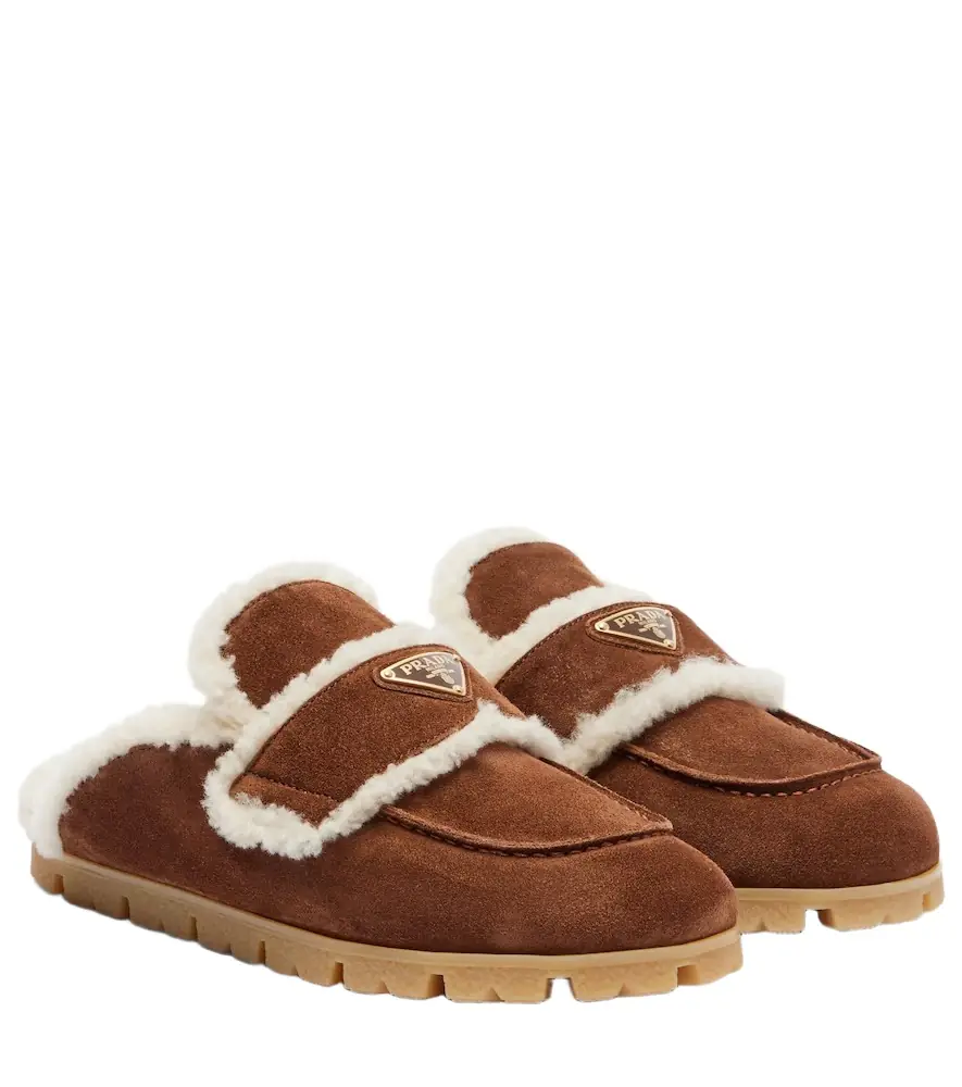 Prada Shearling-lined suede mules