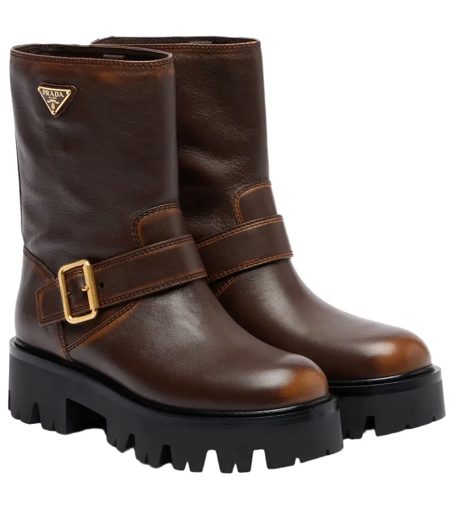 Prada Logo leather biker boots