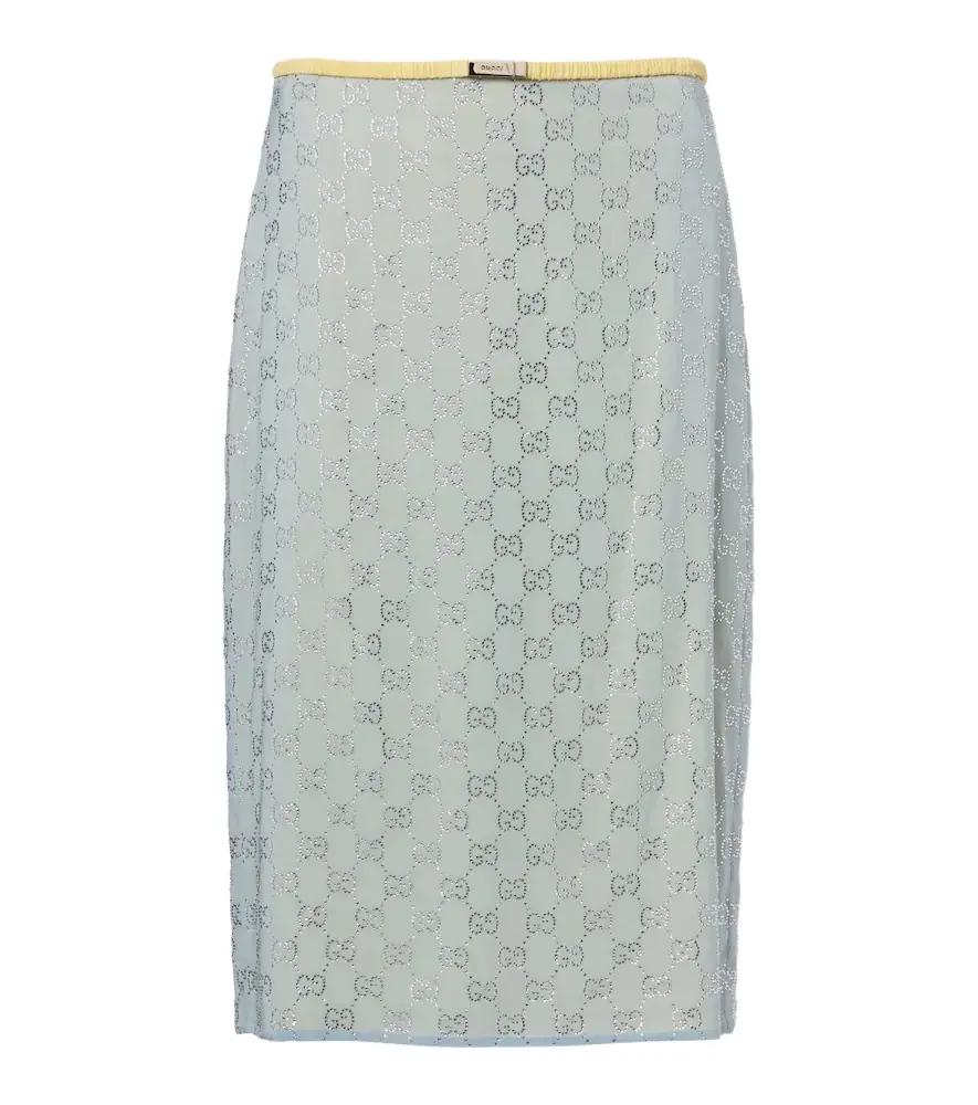 Gucci GG embellished silk-blend midi skirt