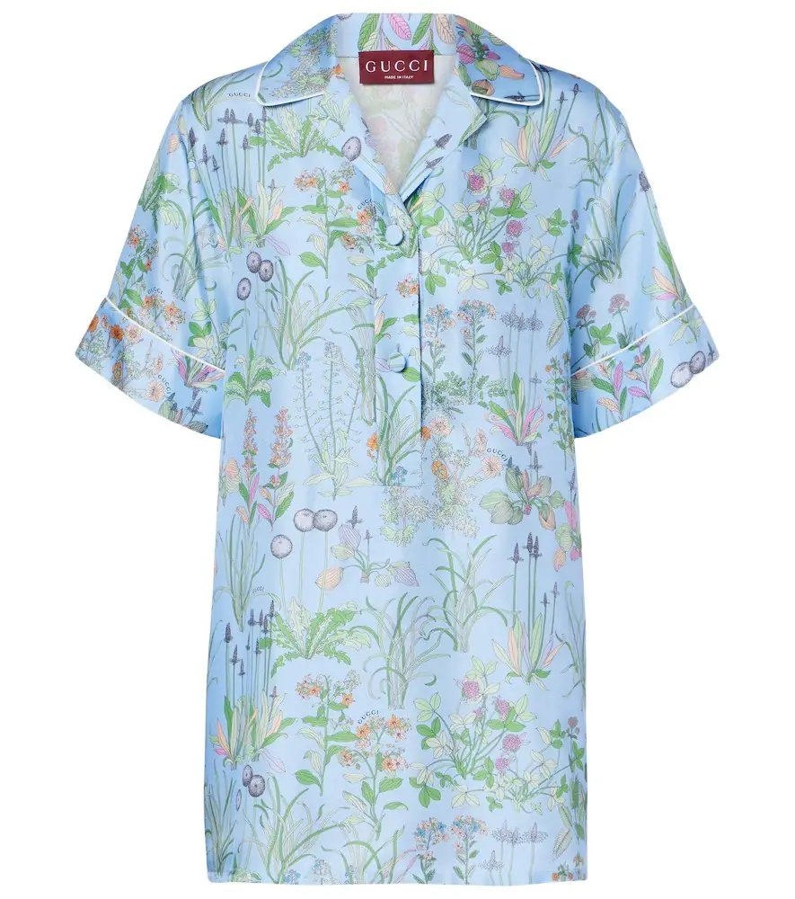 Gucci Floral silk satin polo shirt