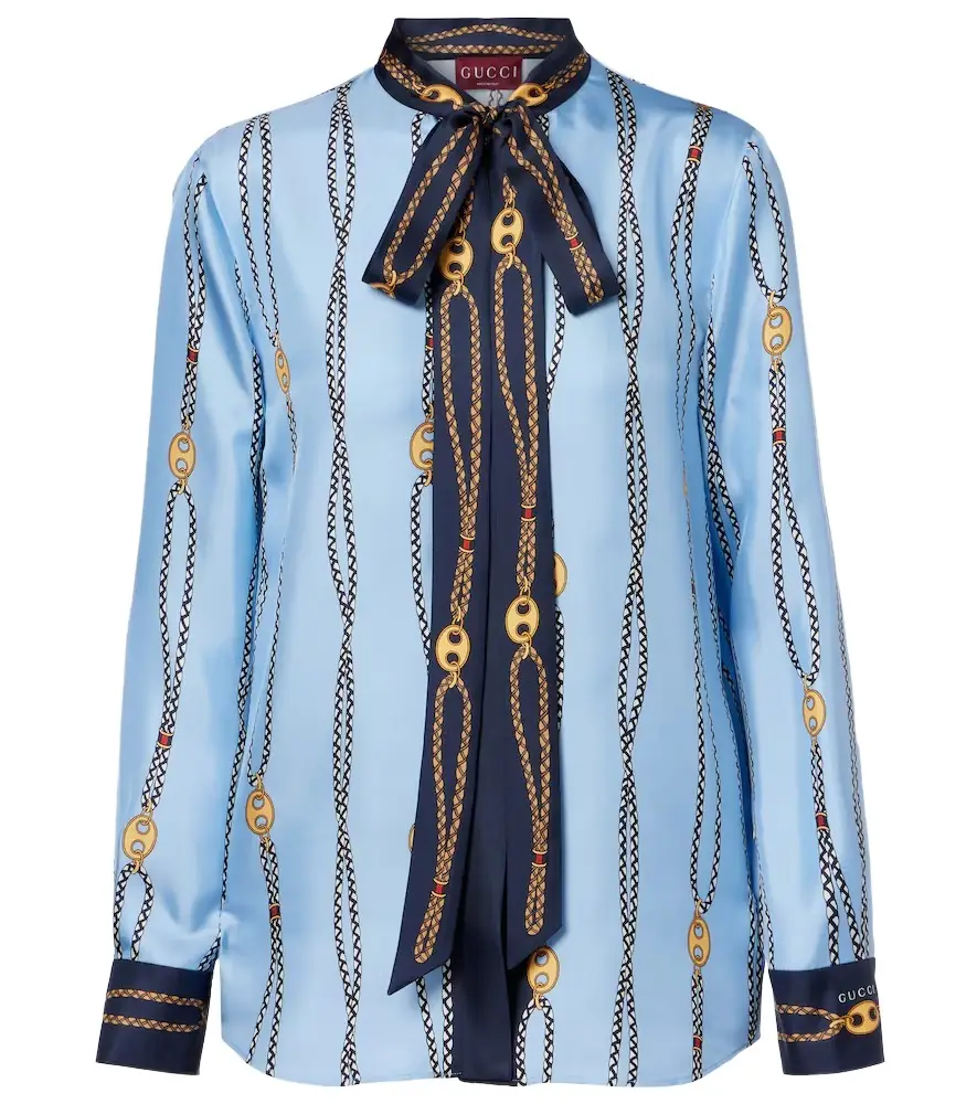 Gucci Printed tie-neck silk twill shirt