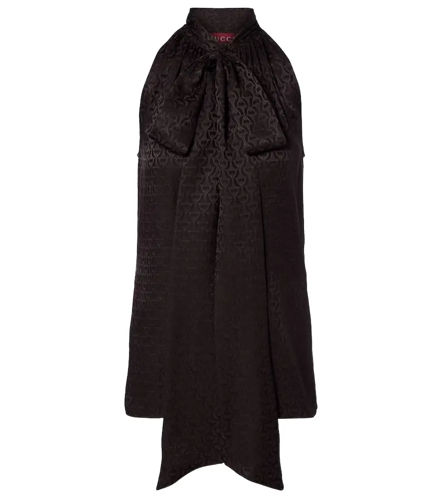 Gucci Horsebit tie-neck silk jacquard top