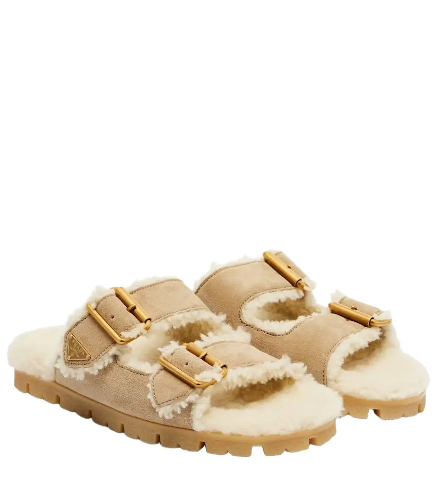 Prada Shearling-lined suede sandals