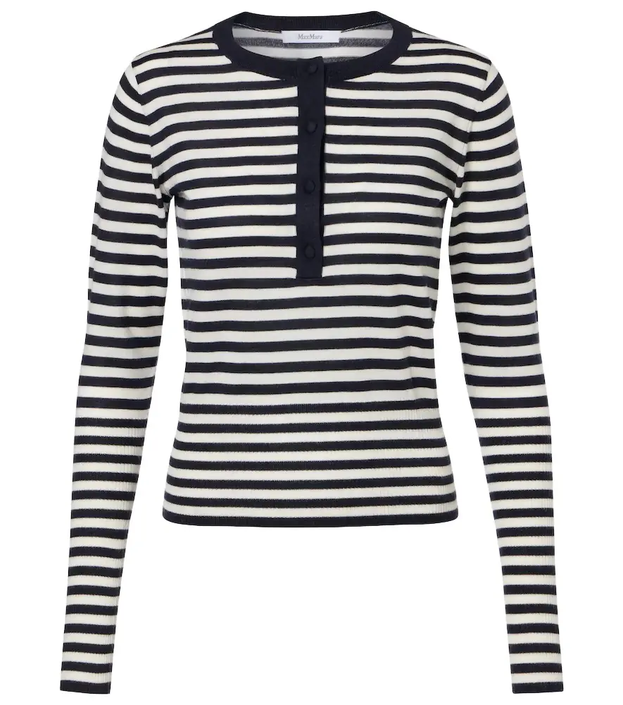 Max Mara Striped cashmere Henley sweater