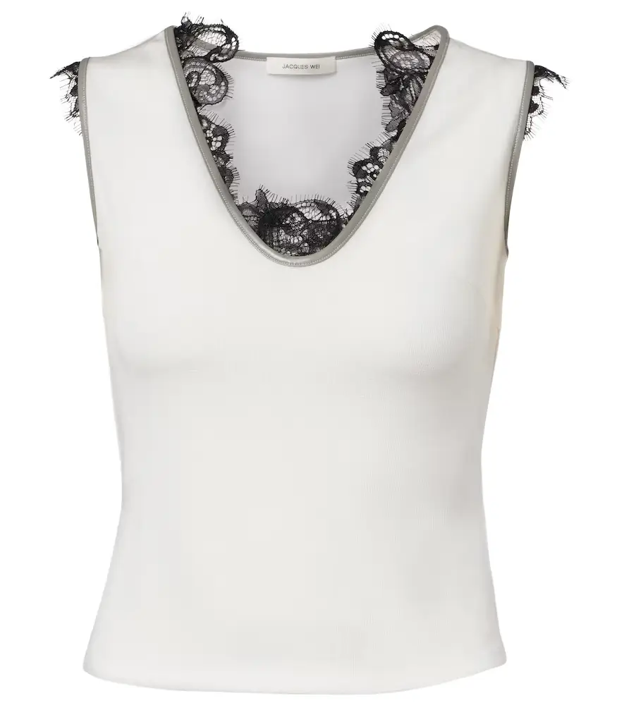 Jacques Wei Layered lace-trimmed jersey top