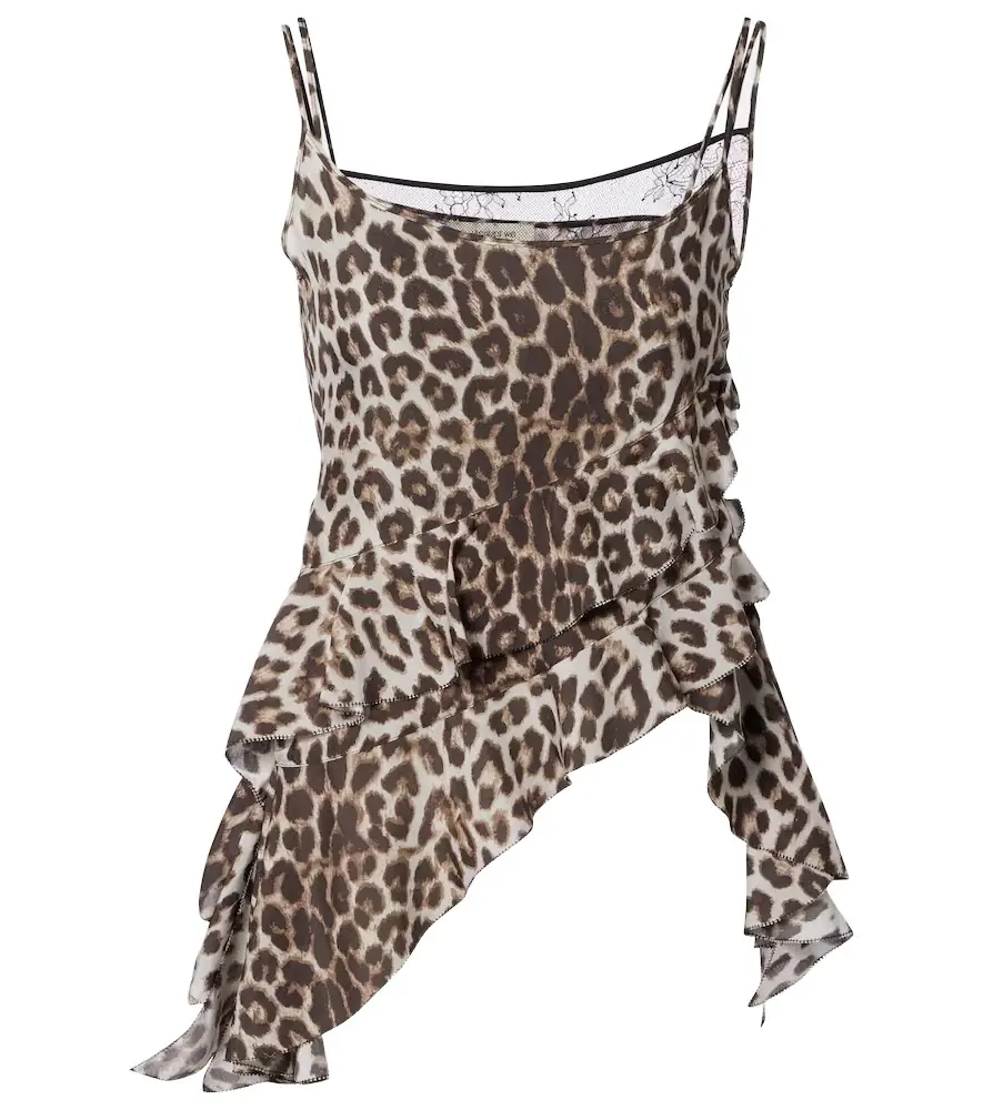 Jacques Wei Leopard-print ruffled silk camisole