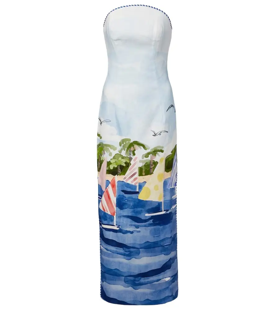 Leo Lin Ava printed linen bustier dress
