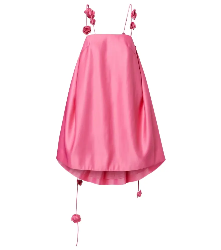 Leo Lin Fiona floral-appliqué satin minidress