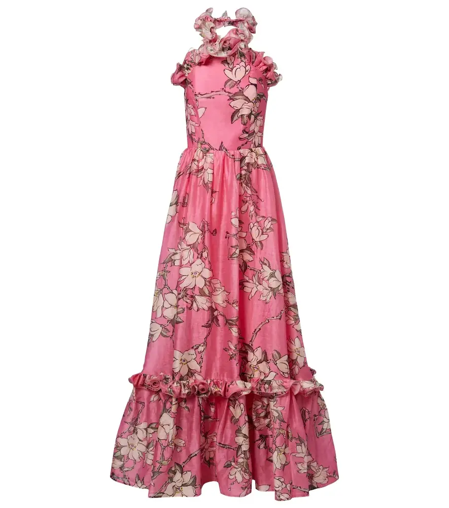 Leo Lin Isabelle floral ruffled linen-blend gown