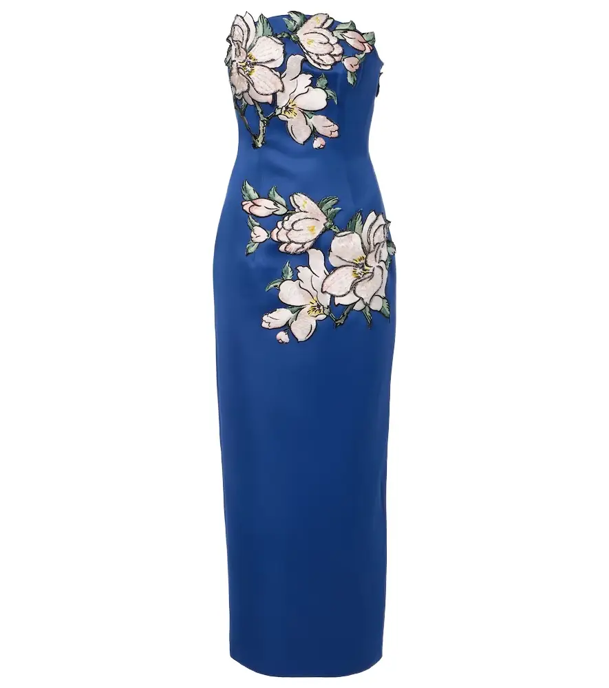 Leo Lin Ava floral-appliqué strapless midi dress