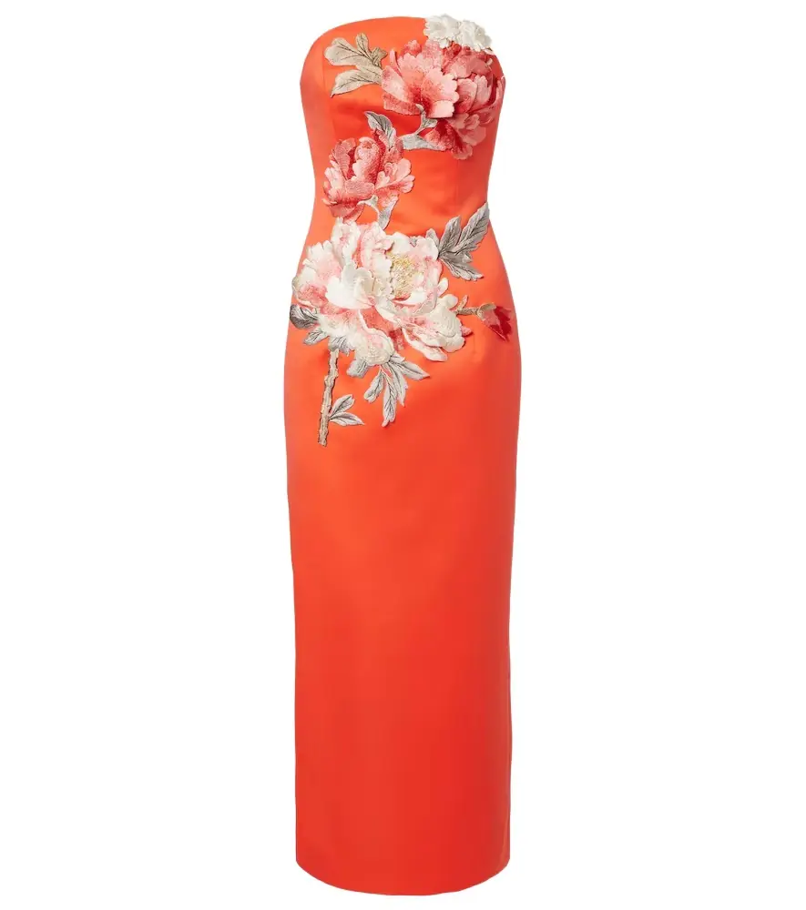 Leo Lin Ava floral-appliqué satin corset gown