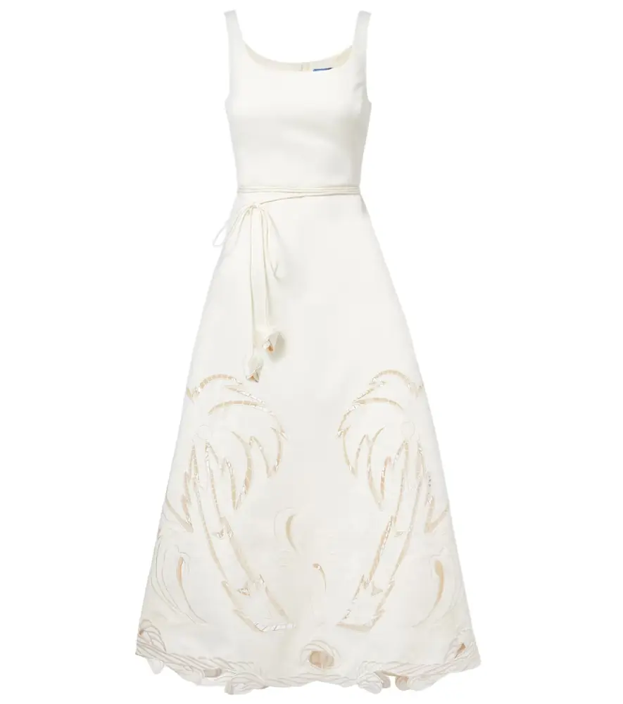 Leo Lin Palm laser-cut embroidered midi dress