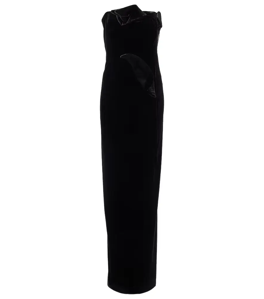 Leo Lin Marilyn cutout floral-appliqué velvet gown