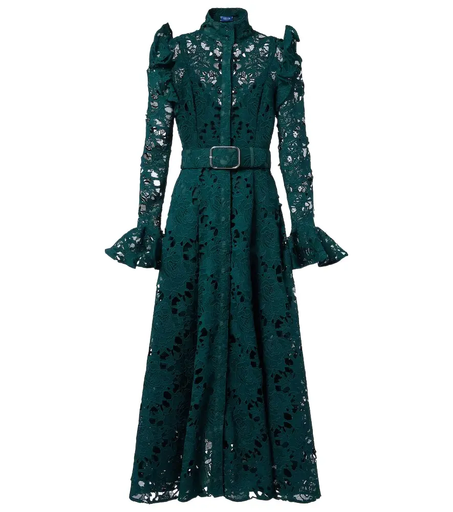 Leo Lin Aliyah belted lace midi dress