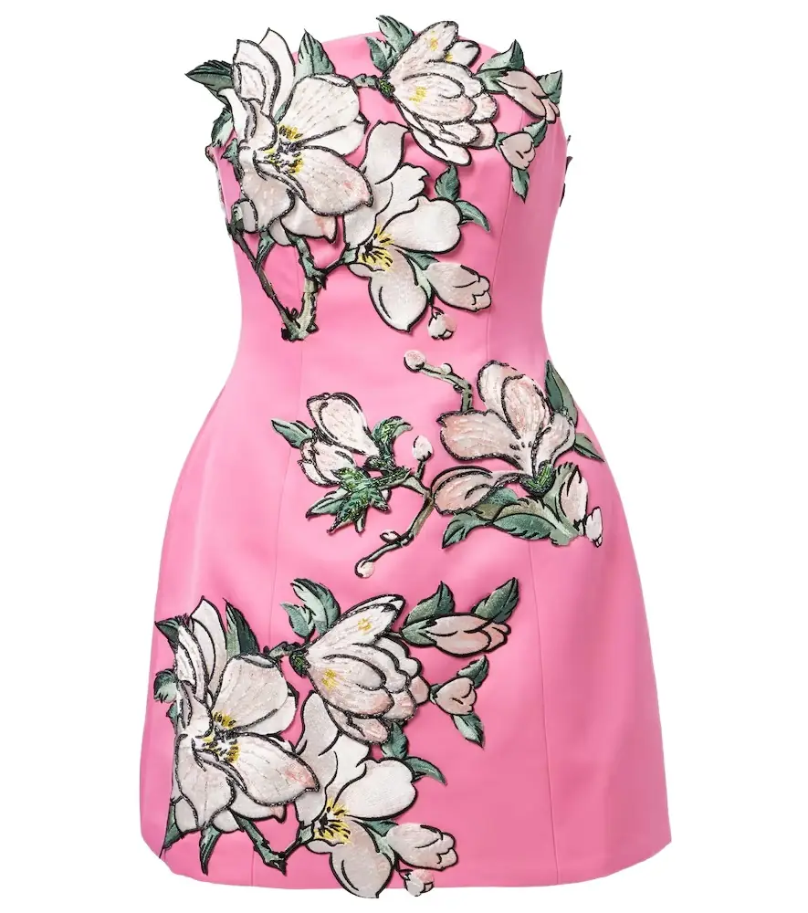 Leo Lin Floral-appliqué embroidered minidress