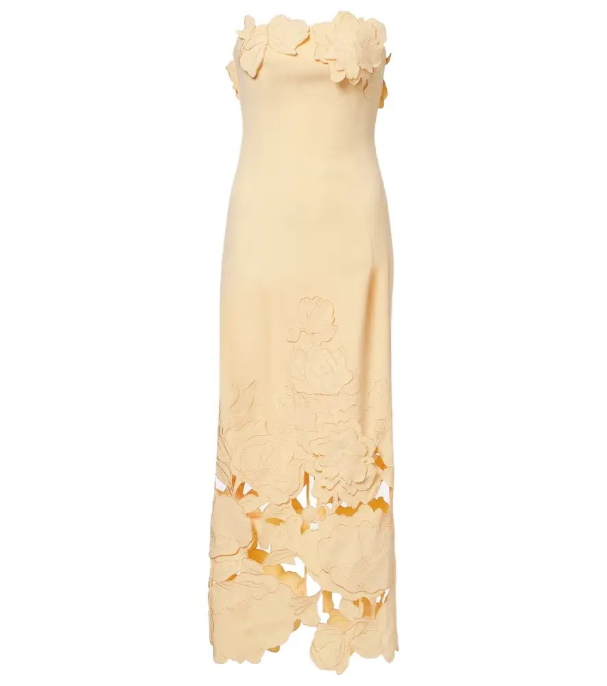 Leo Lin Rayna floral-appliqué strapless midi dress