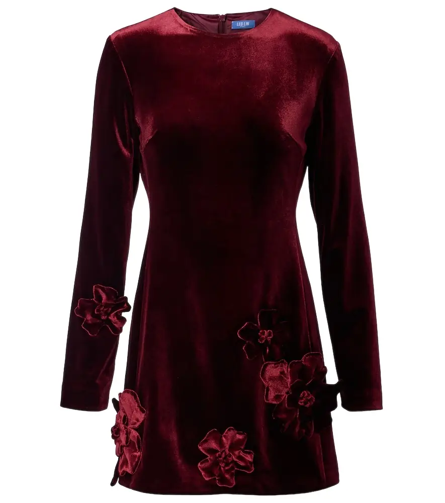 Leo Lin Aliza floral-appliqué velvet minidress