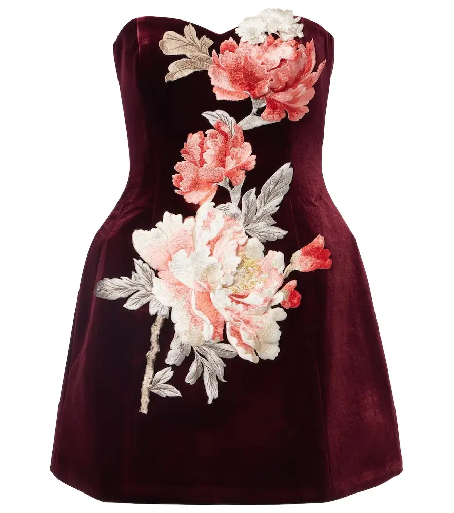 Leo Lin Rosario floral-appliqué velvet minidress