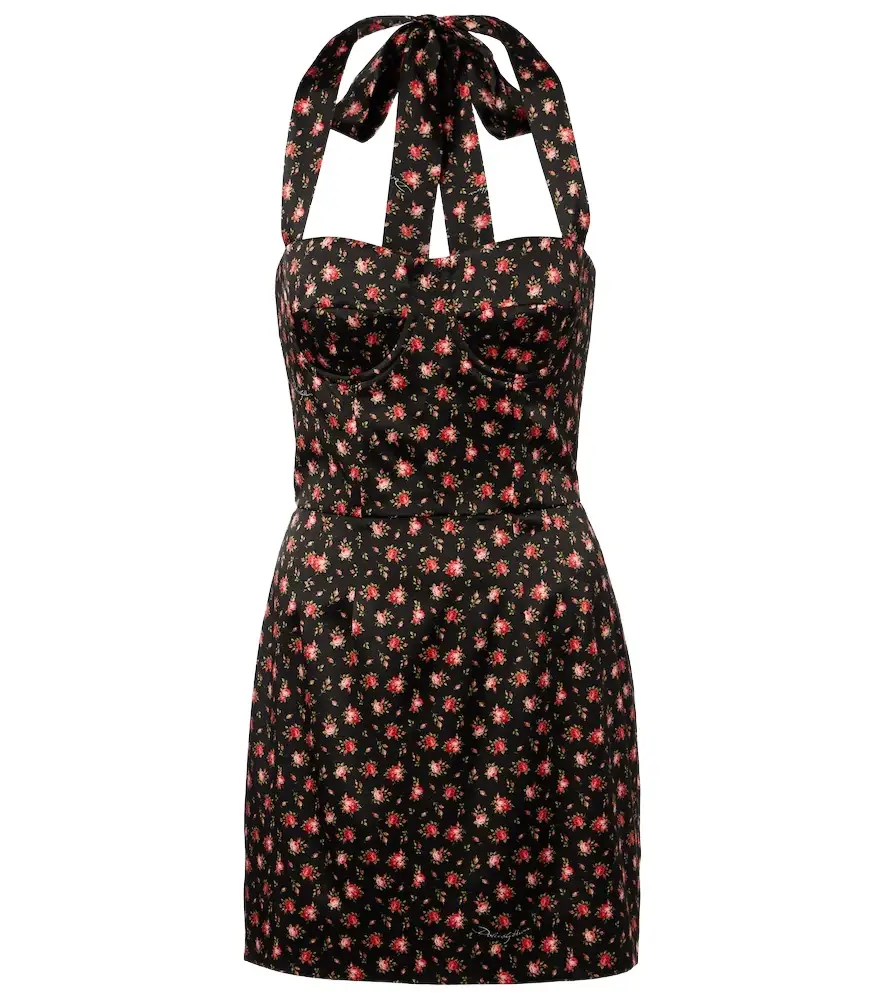 Dolce & Gabbana Floral halterneck silk-blend satin minidress