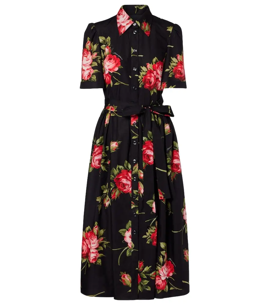 Dolce & Gabbana Belted floral cotton shirt midi dress