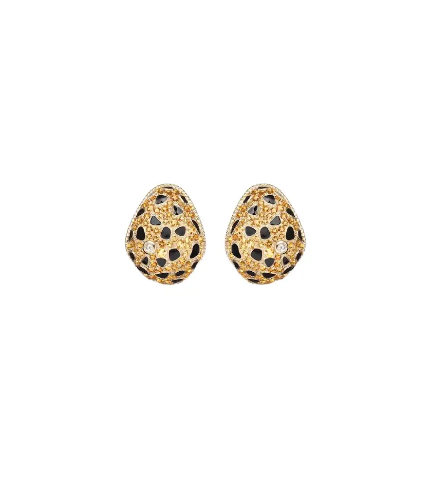 Yvonne Leon Yvonne Léon Lynx 9kt gold earrings with citrines, enamel, and diamonds