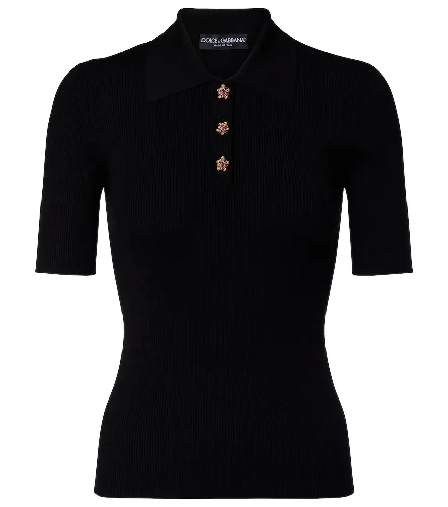 Dolce & Gabbana Embellished ribbed-knit polo shirt
