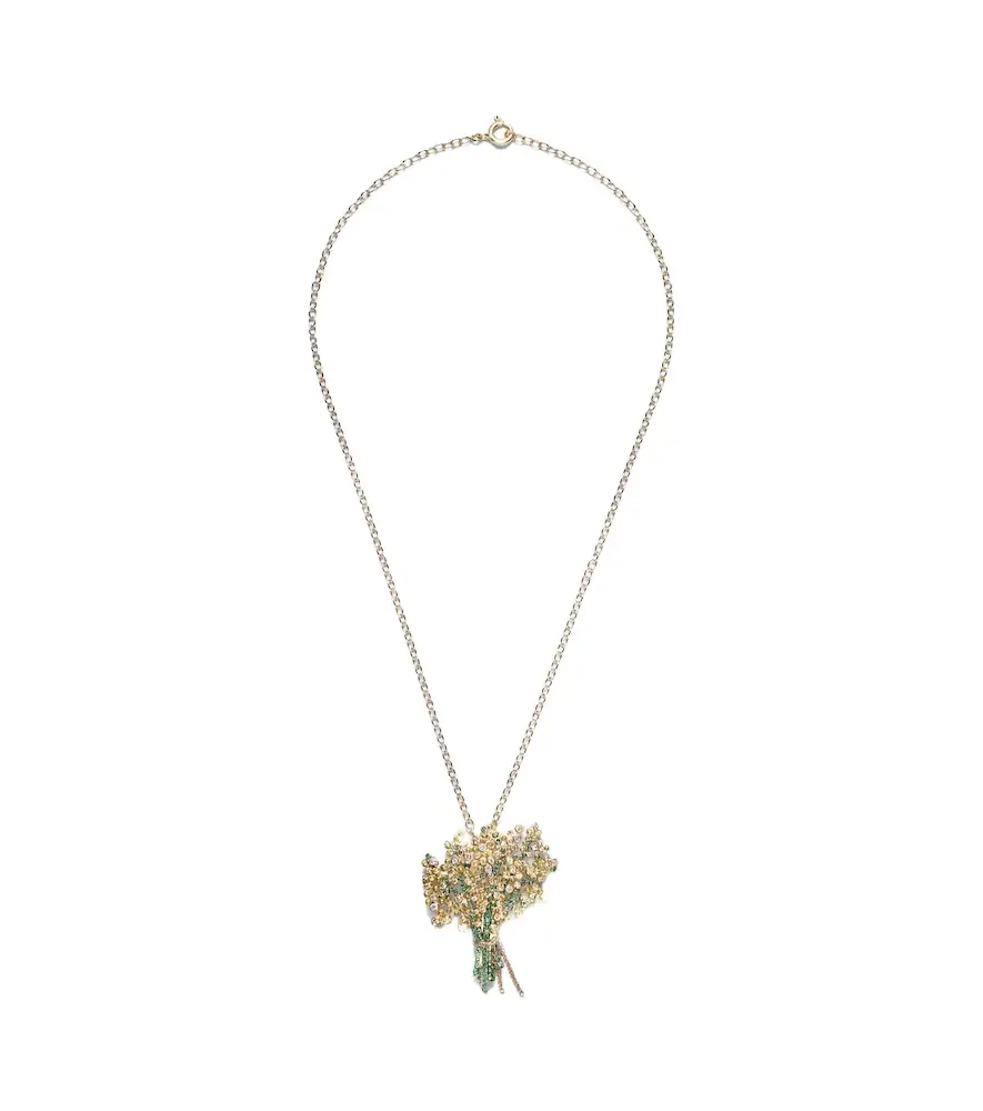 Yvonne Leon Yvonne Léon Broche Mimosa 9kt and 18kt gold pendant necklace with gemstones