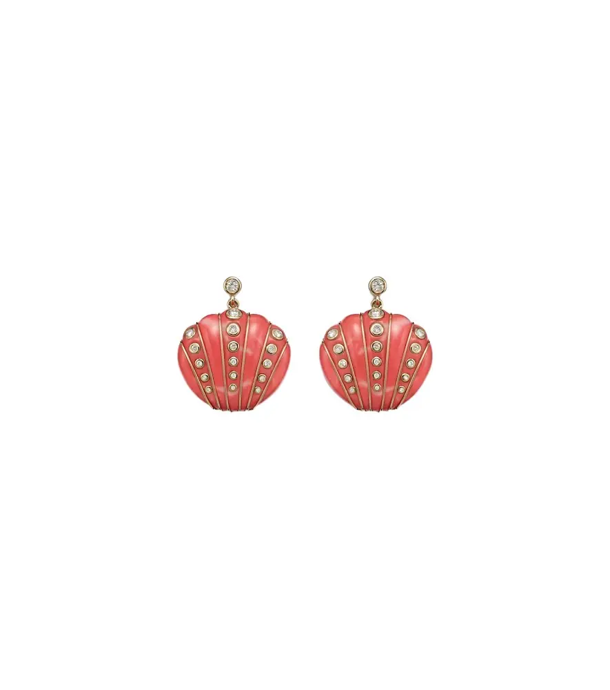 Yvonne Leon Yvonne Léon Coquillage Corail 9kt gold earrings with diamonds and coral