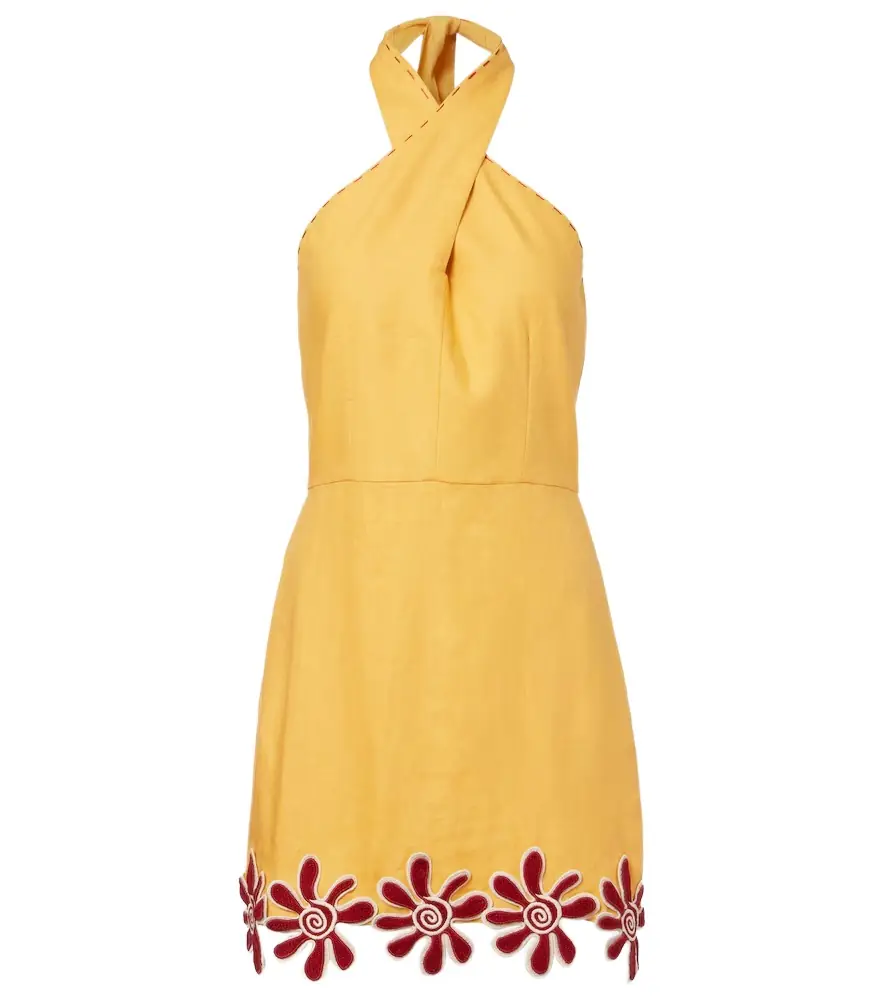Cala de la Cruz Veneta floral-appliqué linen minidress