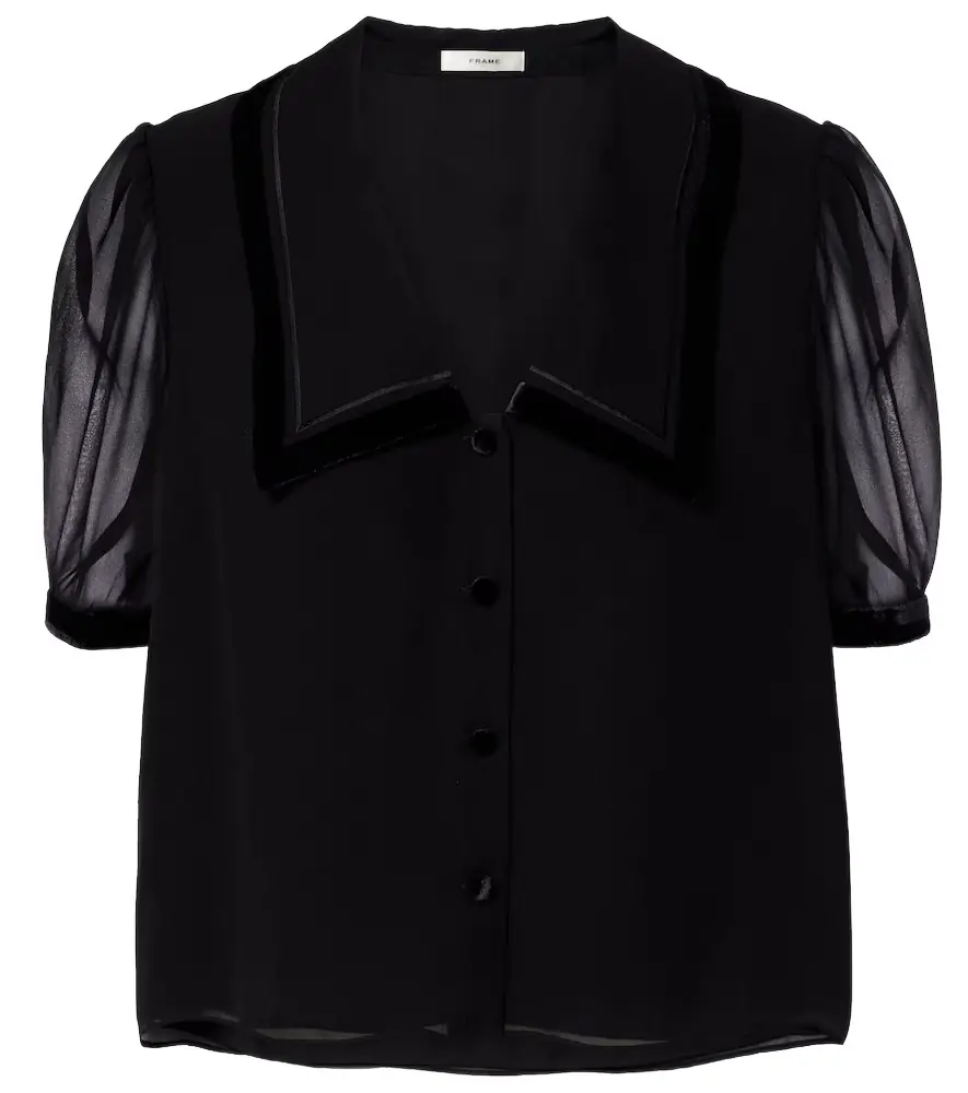 Frame Sailor velvet-trimmed silk blouse