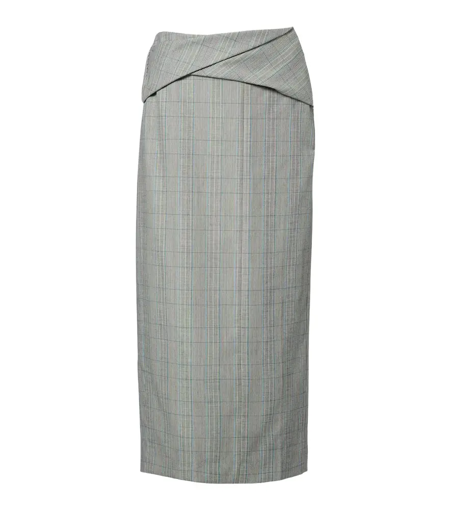 Victoria Beckham Checked virgin wool midi skirt