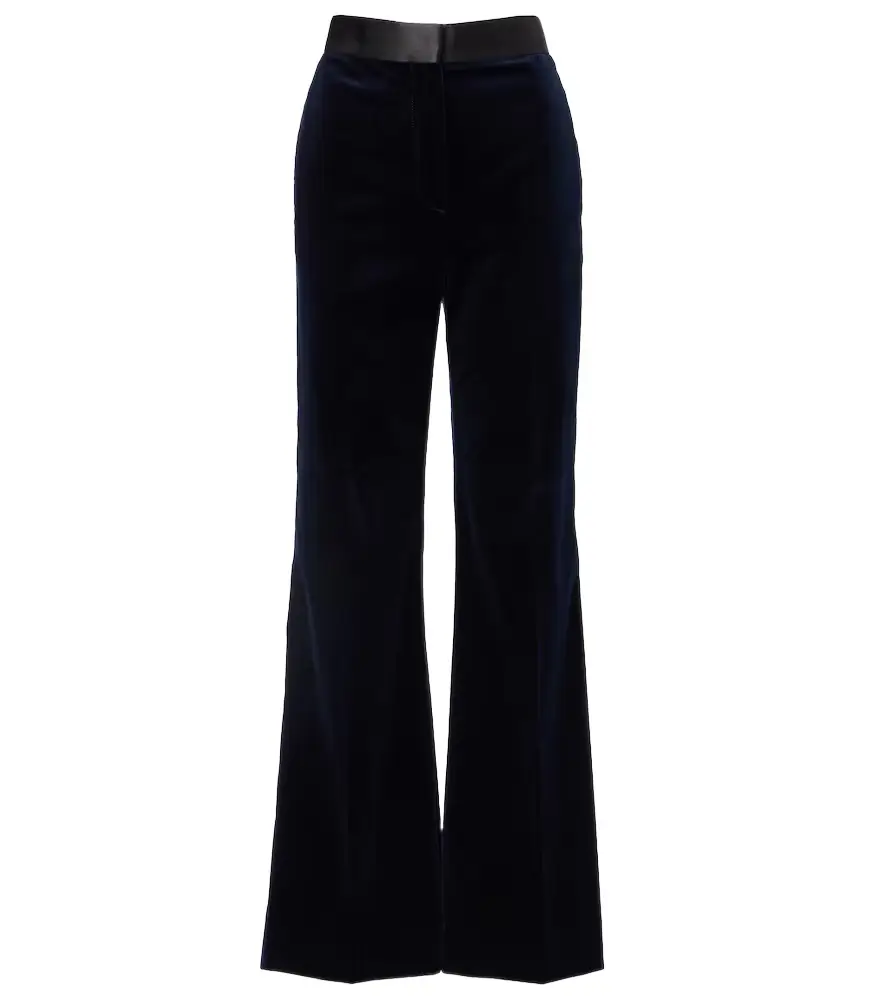 Victoria Beckham Satin-trimmed velvet wide-leg pants
