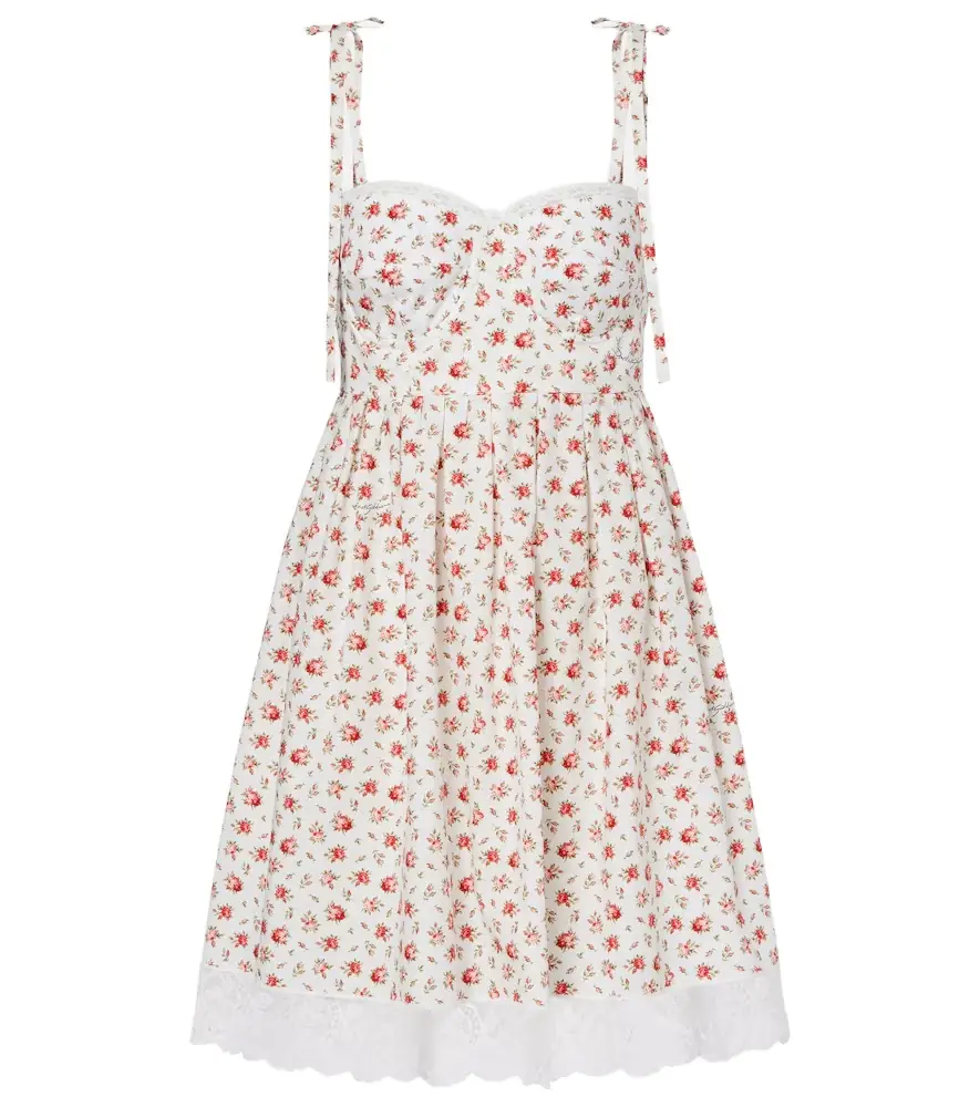 Dolce & Gabbana Floral lace-trimmed cotton-blend poplin minidress