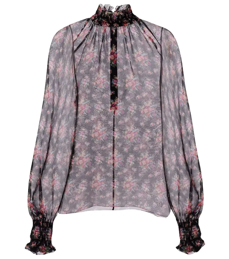 Dolce & Gabbana Floral ruffled sheer silk blouse