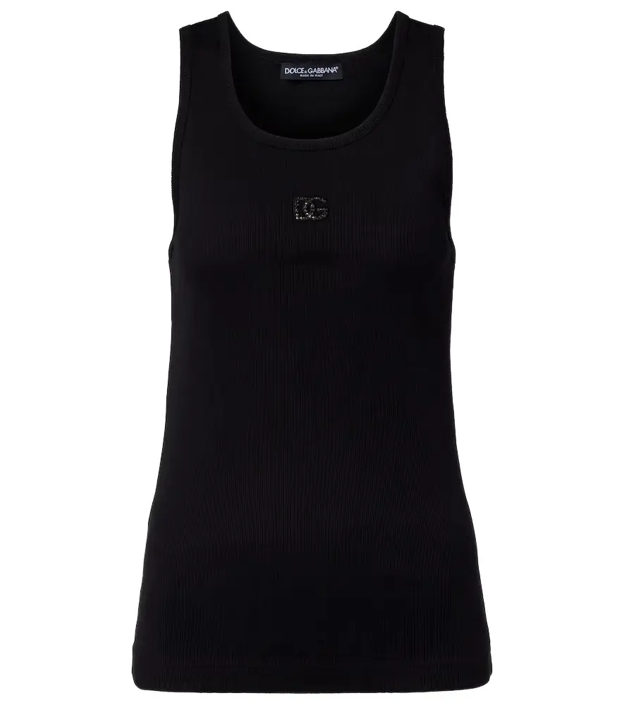 Dolce & Gabbana DG embellished ribbed-knit cotton tank top