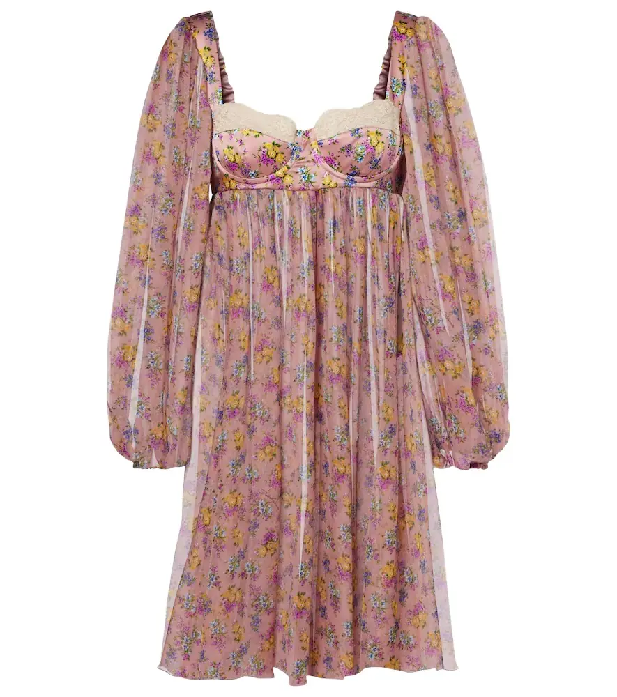 Dolce & Gabbana Floral lace-trimmed silk and cotton-blend chiffon minidress