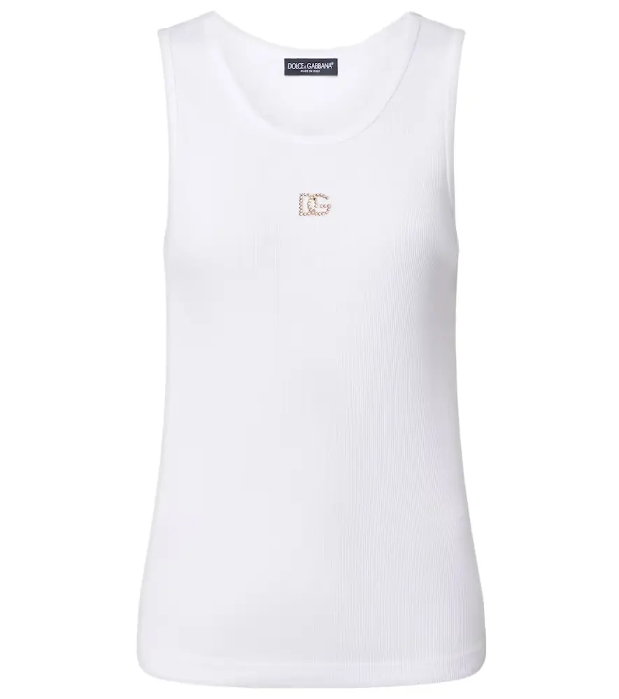 Dolce & Gabbana DG embellished ribbed-knit cotton tank top