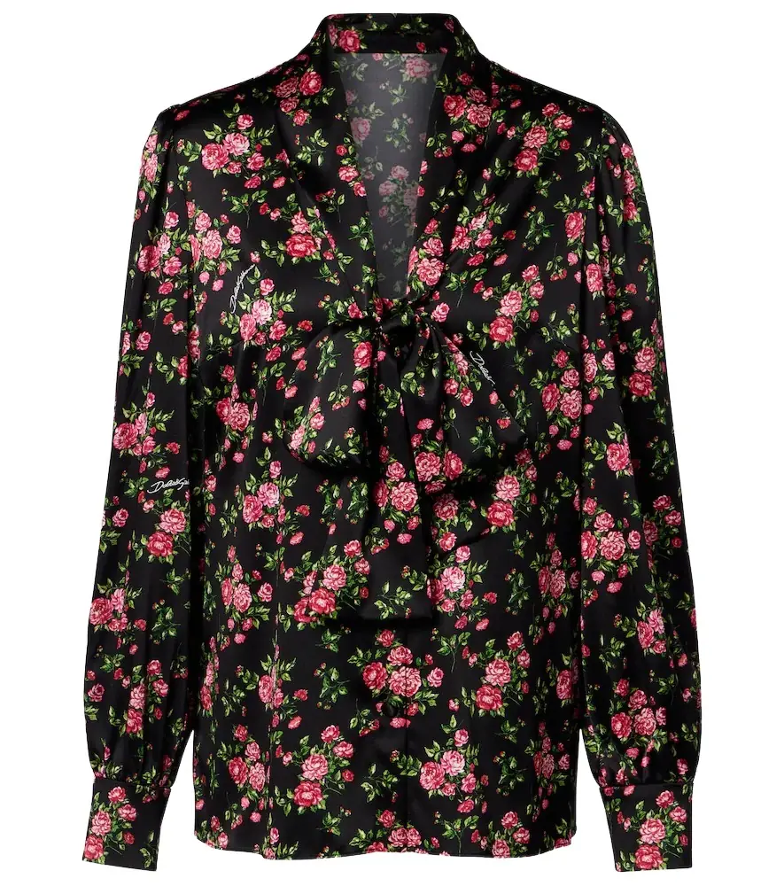 Dolce & Gabbana Floral tie-neck silk-blend satin blouse