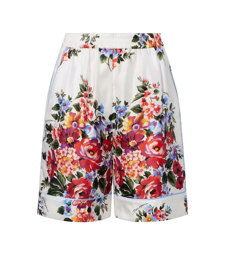 Dolce & Gabbana Floral silk twill Bermuda shorts